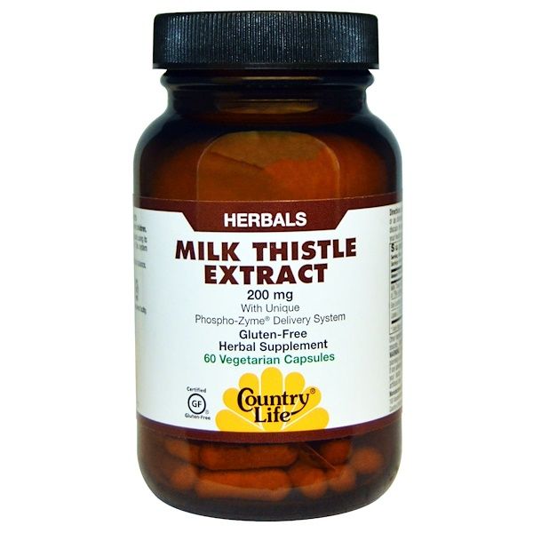 Country Life, Milk Thistle Extract, 200 mg, 60 Veggie Caps 60 Count