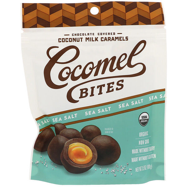 Cocomels, Organic, Coconut Milk Caramels, Bites, Sea Salt, 3. 5 oz (100 g)