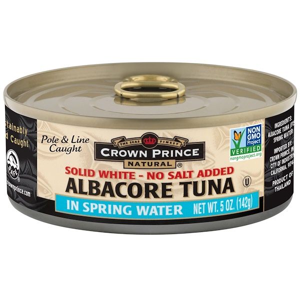 Crown Prince Natural, Albacore Tuna, Solid White - No Salt Added, In Spring Water, 5 oz (142 g)