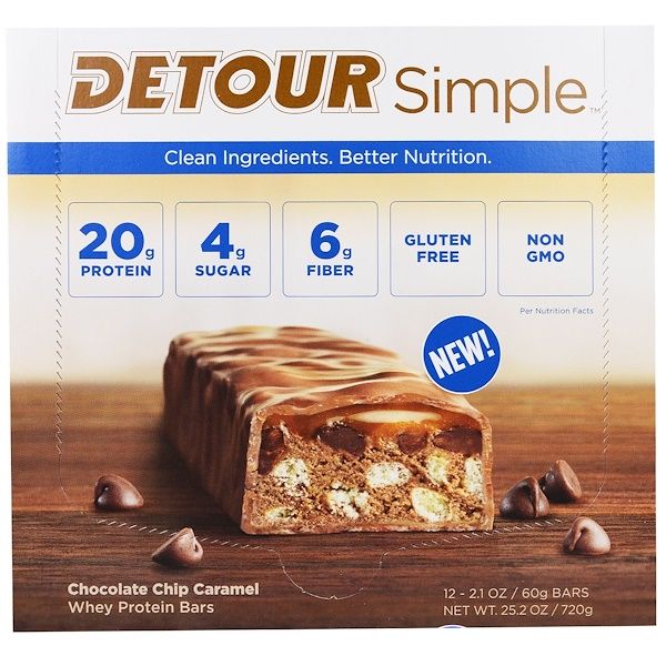 Detour, Simple, Whey Protein Bar, Chocolate Chip Caramel, 12 Bars, 2.1 oz (60 g) Each (Discontinued Item)