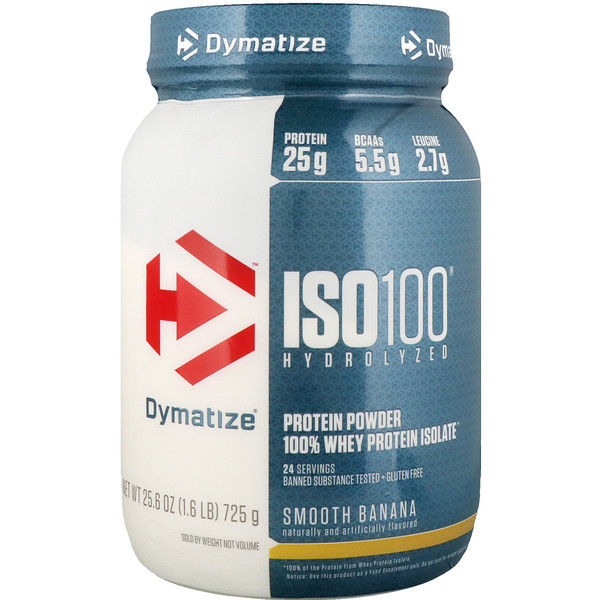 Dymatize tion, ISO100 Hydrolyzed, 100% Whey Protein Isolate, Smooth Banana, 1.6 lbs (725 g)