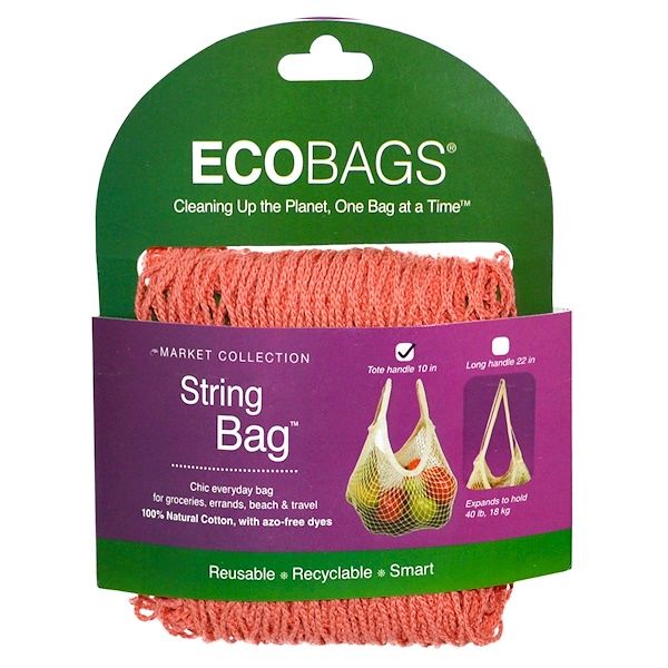 ECOBAGS, Market Collection, String Bag, Tote Handle 10 in, Coral Rose, 1 Bag