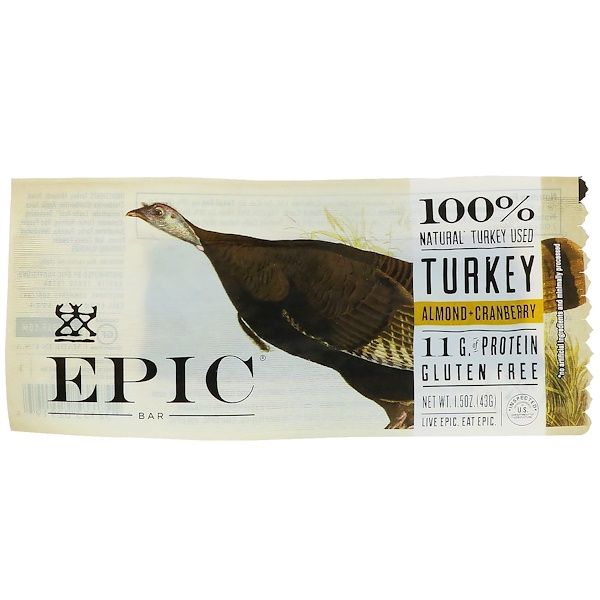 Epic Bar, Turkey, Almond + Cranberry Bar, 12 Bars, 1.5 oz (43 g) Each (Discontinued Item)