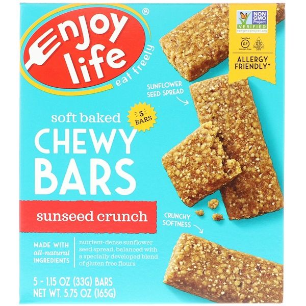 Enjoy Life Foods, Soft Baked Chewy Bars, Sunseed Crunch, 5 Bars, 1.15 oz (33 g) Each