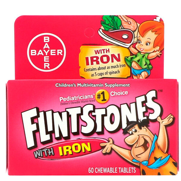 Flintstones, Children's Multivitamin with Iron, Fruit Flavors, 60 Chewable Tablets 120 Count (2x60)