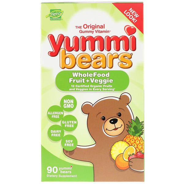 Hero Nutritional Products, Yummi Bears, Wholefood Fruit + Veggie, 90 Yummi Bears 90 Count