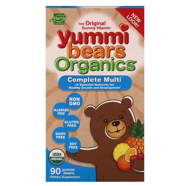 Hero Nutritional Products, Yummi Bears Organics, Complete Multi, Organic Fruit Flavors, 90 Yummi Bears 180 Count (2x90)