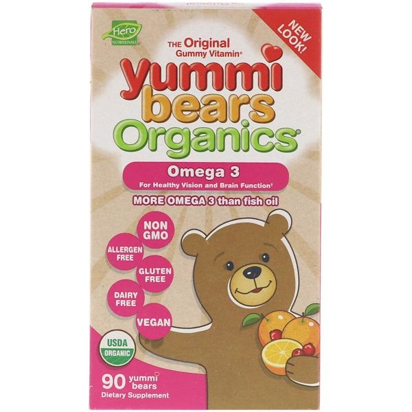 Hero Nutritional Products, Yummi Bears Organics, Omega 3, 90 Yummi Bears
