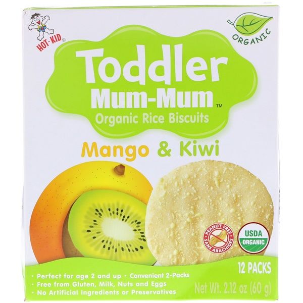 Hot Kid, Toddler Mum-Mum, Organic Rice Biscuits, Mango & Kiwi, 12 Packs, 2.12 oz (60 g)