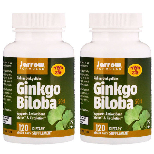 Jarrow Formulas, Ginkgo Biloba, 50:1, 2 Bottles, 120 Veggie Caps Each 240 Count