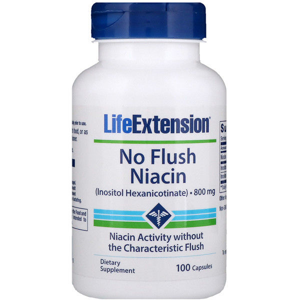 Life Extension, No Flush Niacin, 800 mg, 100 s 100 Count