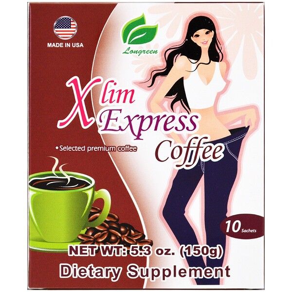 Longreen Corporation, Xlim Express Coffee, 10 Sachets, 5.3 oz (150 g) 20 Count (2x10)