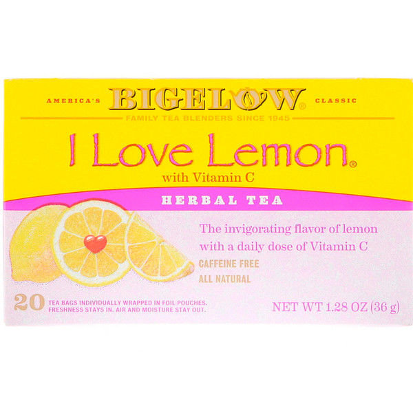 Bigelow, al Tea, I Love Lemon with  C, Caffeine Free, 20 Tea Bags, 1.28 oz (36 g)