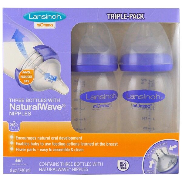 Breastmilk Feeding Bottles with NaturalWave Nipple, Medium Flow, 3 Bottles,  8 oz (240 ml) Each
