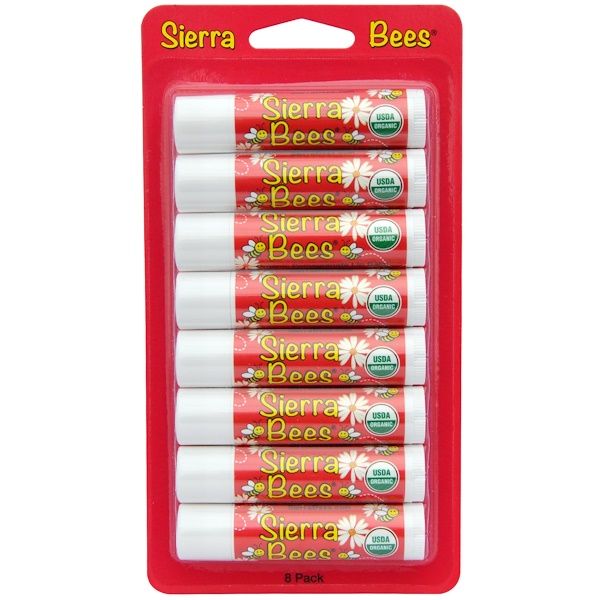 Sierra Bees, Organic Lip Balms, Pomegranate, 8 Pack, .15 oz (4.25 g) Each (Discontinued Item)