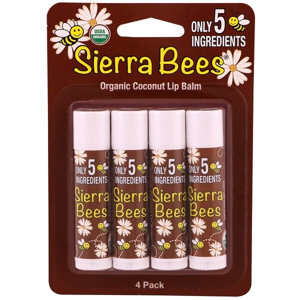 Sierra Bees, Organic Lip Balms, Coconut, 4 Pack, .15 oz (4.25 g) Each