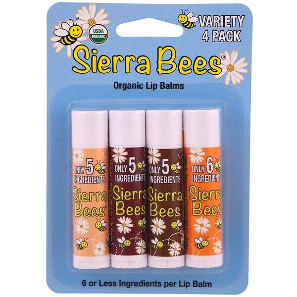 Sierra Bees, Organic Lip Balms, Variety Pack, 4 Pack, .15 oz (4.25 g) Each