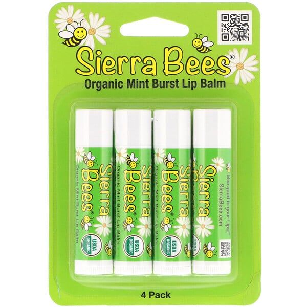 Sierra Bees, Organic Lip Balms, Mint Burst, 4 Pack, .15 oz (4.25 g) Each