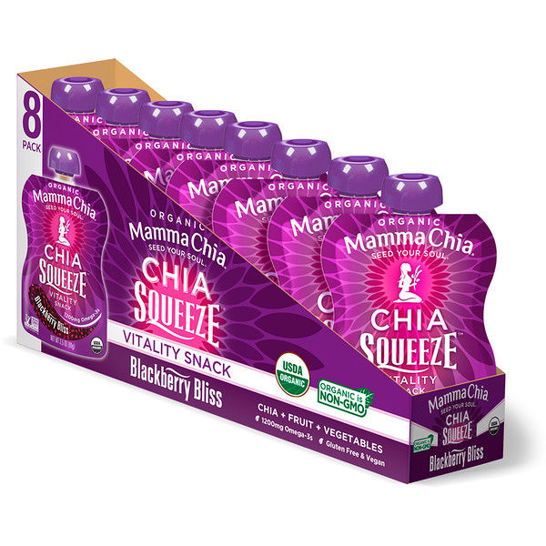 Mamma Chia, Organic Chia Squeeze Vitality Snack, Blackberry Bliss, 8 Pouches, 3.5 oz (99 g) Each
