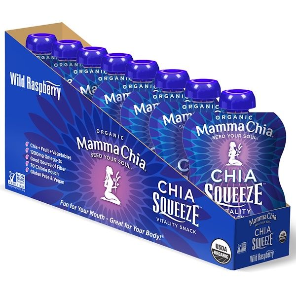 Mamma Chia, Organic Chia Squeeze, Vitality Snack, Wild Raspberry, 8 Pouches, 3.5 oz (99 g) Each