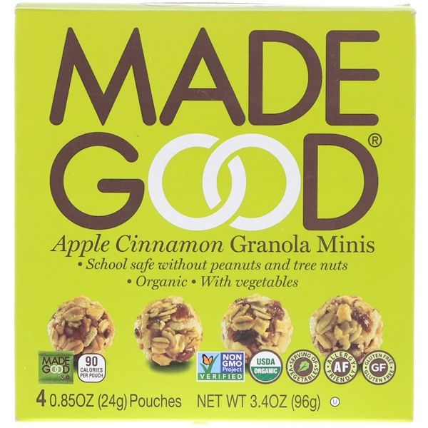 MadeGood, Organic, Granola Minis, Apple Cinnamon, 4 Pouches, 0.85 oz (24 g) Each