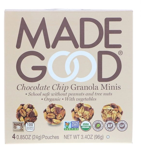 MadeGood, Organic, Granola Minis, Chocolate Chip, 4 Pouches, 0.85 oz (24 g) Each