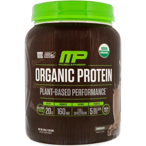 MusclePharm Natural, Organic Protein, Plant-Based, Chocolate, 1.35 lbs (611 g)