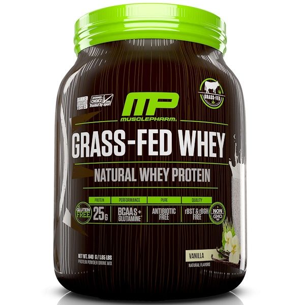 MusclePharm Natural, Grass-Fed Whey, Natural Whey Protein Powder Drink Mix, Vanilla, 1.85 lbs (840 g) (Discontinued Item)
