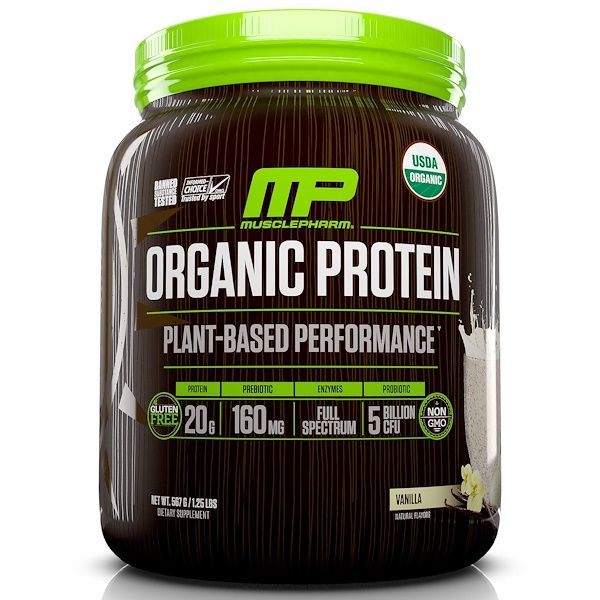 MusclePharm Natural, Organic Protein, Plant-Based Performance, Vanilla, 1.25 lbs (567 g) (Discontinued Item)