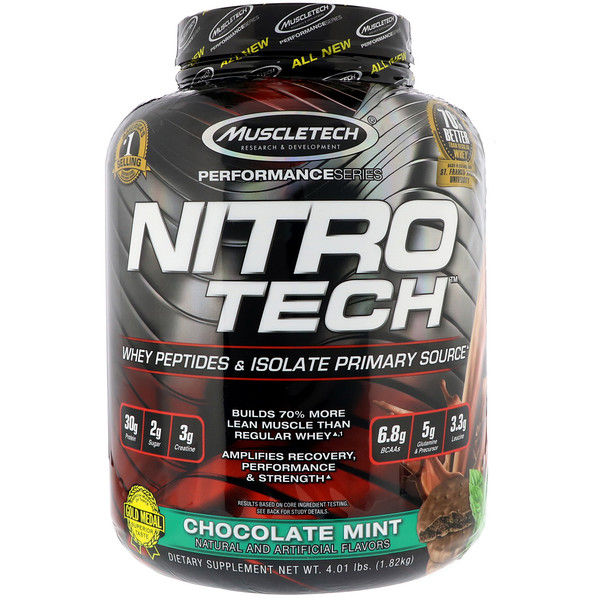 Muscletech, Nitro Tech Whey Peptides & Isolate Primary Source, Chocolate Mint, 4 lb (1.82 kg)