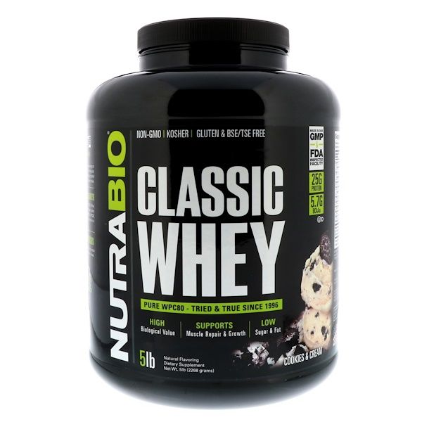 NutraBio Labs, Classic Whey Protein, Cookies & Cream, 5 lbs (2268 g)