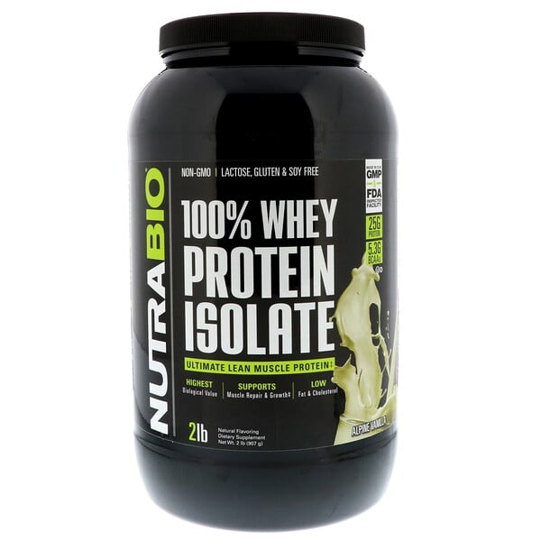 NutraBio Labs, 100% Whey Protein Isolate, Alpine Vanilla, 2 lbs (907 g)