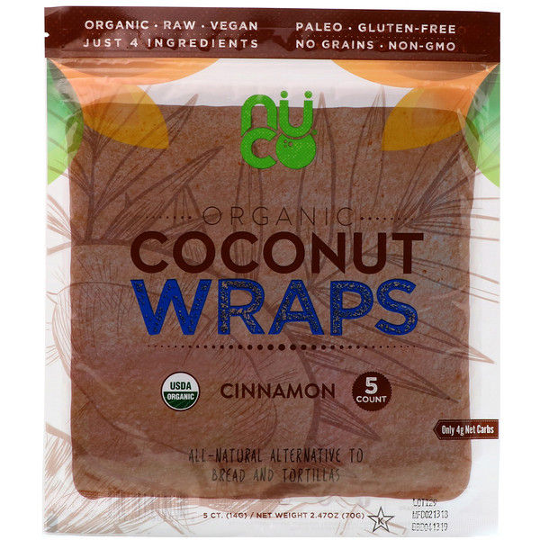 NUCO, Organic Coconut Wraps, Cinnamon, 5 Wraps (14 g) Each