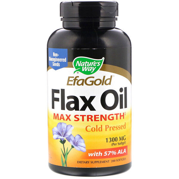 Nature's Way, EFAGold, Flax Oil, Max Strength, 1,300 mg, 200 Softgels 200 Count