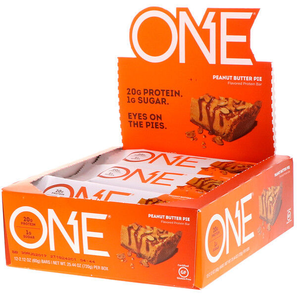 One Brands, One Bar, Peanut Butter Pie Flavor, 12 Bars, 2.12 oz (60 g) Each