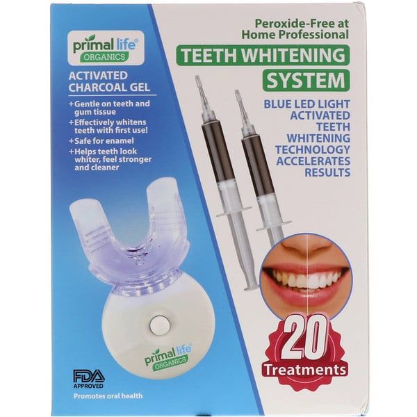 Primal Life Organics, Light Activated Teeth Whitening System, Peroxide-Free, 20 Treatments