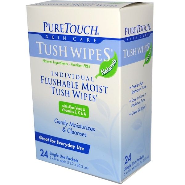 PureTouch Skin Care, Individual Flushable Moist Tush Wipes, 24 Single Use Packets
