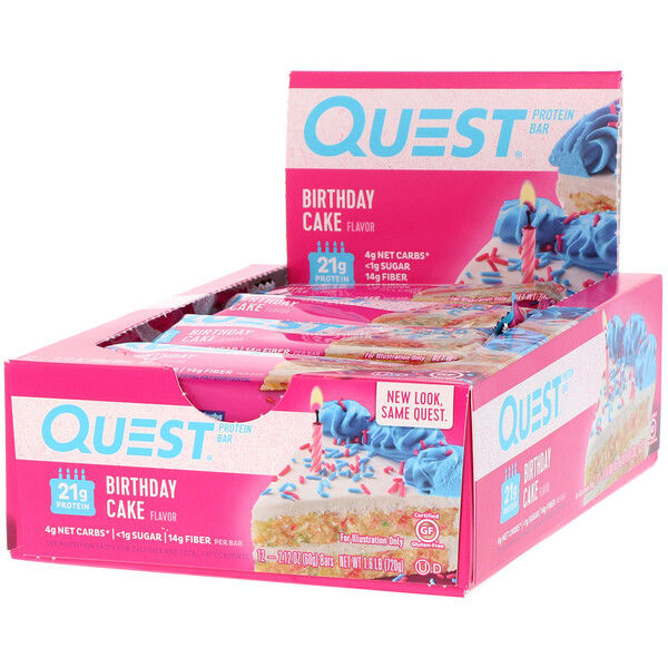 Quest tion, Protein Bar, Birthday Cake, 12 Pack, 2.12 oz (60 g) Each