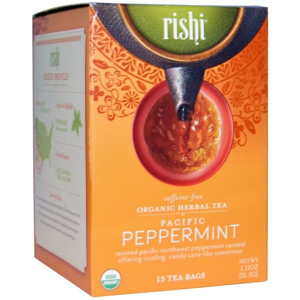 Rishi Tea, Organic Herbal Tea, Pacific Peppermint, Caffeine-Free, 15 Tea Bags, 1.11 oz (31.5 g)