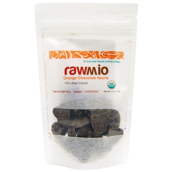 Rawmio, Orange Chocolate Hearts, 2 oz (57 g)