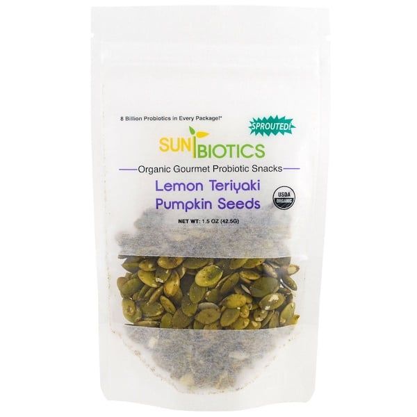 Sunbiotics, Organic Gourmet Probiotic Snacks, Pumpkin Seeds, Lemon Teriyaki, 1.5 oz (42.5 g) (Discontinued Item)