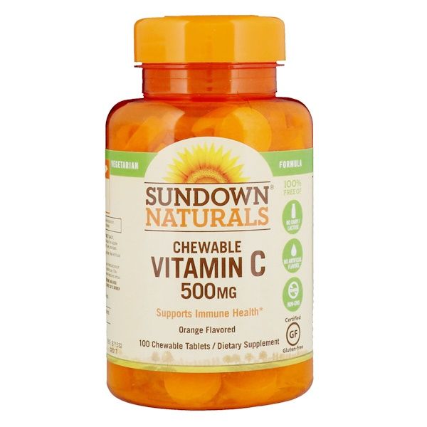Sundown Naturals, Chewable  C, Orange Flavored, 500 mg, 100 Chewable s 100 Count