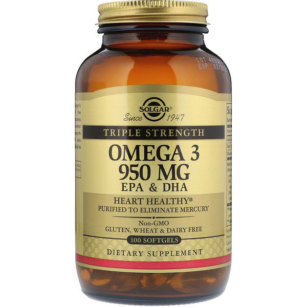 Solgar, Omega-3, EPA & DHA, Triple Strength, 950 mg, 100 Softgels 100 Count