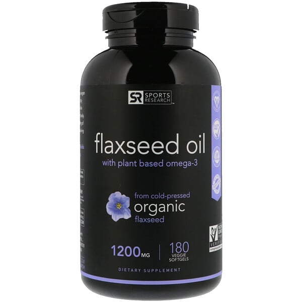 Sports Research, Flaxseed Oil with Plant Based Omega-3, 1200 mg, 180 Veggie Softgels