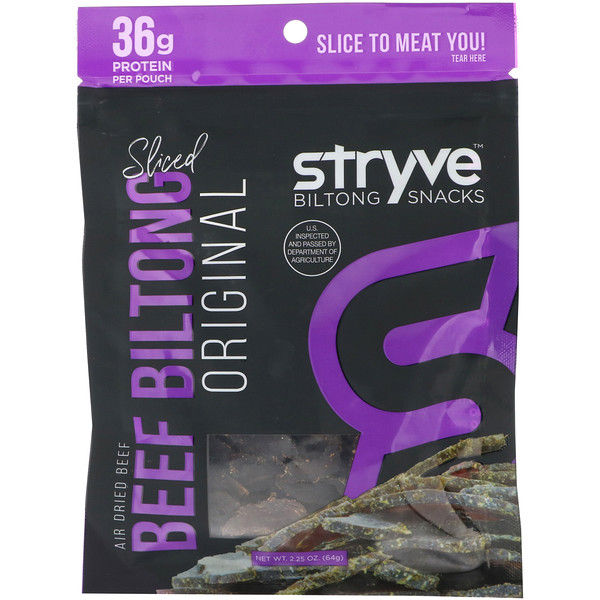 Stryve Foods, Biltong Snacks, Sliced Beef Biltong, Original, 2.25 oz (64 g)