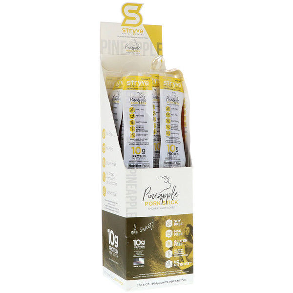 Stryve Foods, Protein Snacks, Pork Stick, Pineapple, 12 Sticks, 1.5 oz (42 g) Each (Discontinued Item)