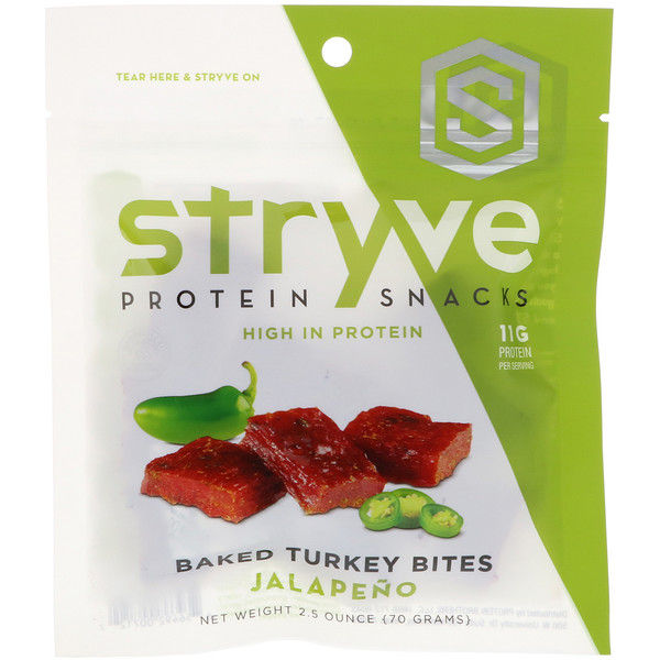Stryve Foods, Protein Snacks Baked Turkey Bites, Jalapeno, 2.5 oz (70 g) (Discontinued Item)