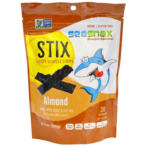 SeaSnax, Stix Seaweed Strips, Almond, 0.7 oz (20 g) (Discontinued Item)
