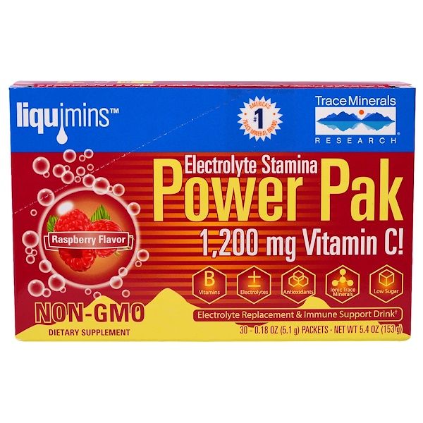Trace Minerals Research, Electrolyte Stamina, Power Pak, 1200 mg, Raspberry, 30 Packets, 0.18 oz (5.1 g) Each