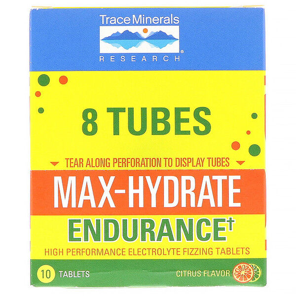 Trace Minerals Research, Max-Hydrate Endurance, Effervescent s, Citrus Flavor, 8 Tubes, 10 s Each